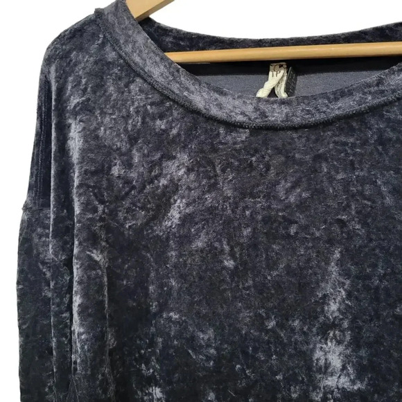 Free People Black Gray Velour Top - Picture 3 of 5